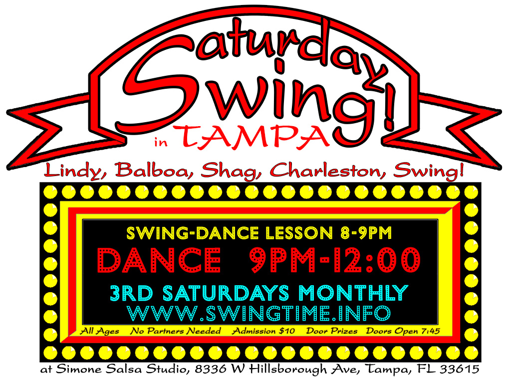 Saturday Swing is an exciting Lindy Hop and Balboa dance happening the 3rd Saturday of every month at Simone Salsa studio in Tampa Florida!