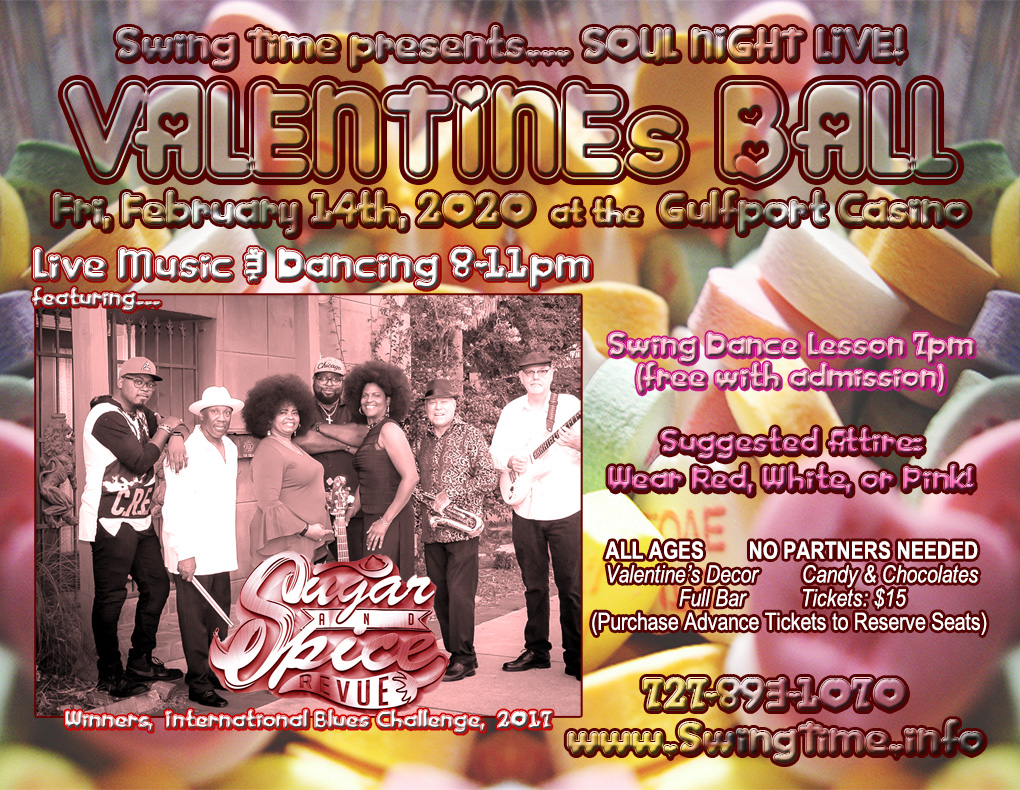 Valentine's Ball 2/14/2020 at the Gulfport Casino Ballroom in Tampa Bay FL featuring live music by Sugar & Spice Revue